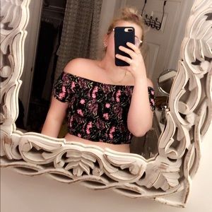 off the shoulder patterned crop top